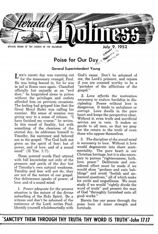 Title Page of Herald of Holiness - July 9, 1952