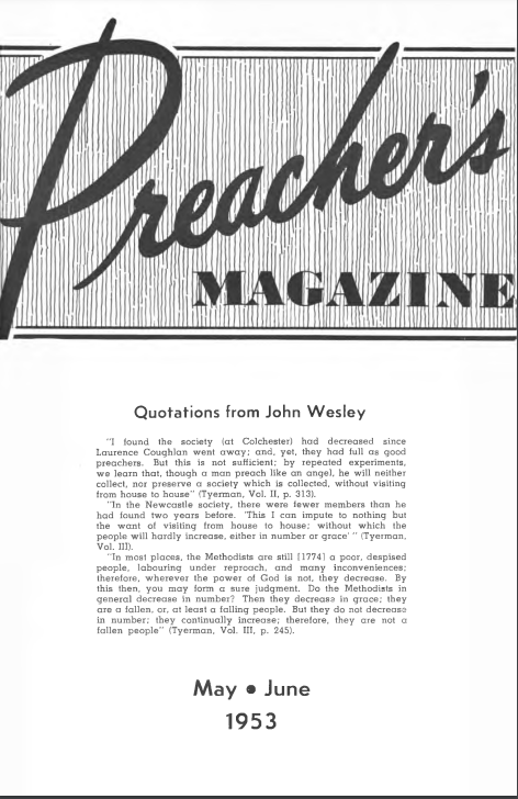 Title Page of Preacher's Magazine May/June 1953