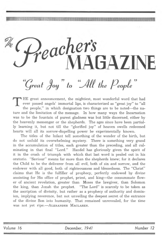 Title Page of Preacher's Magazine