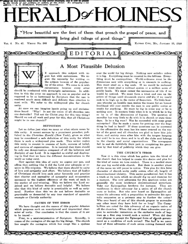 Title Page of Herald of Holiness - January 23, 1918