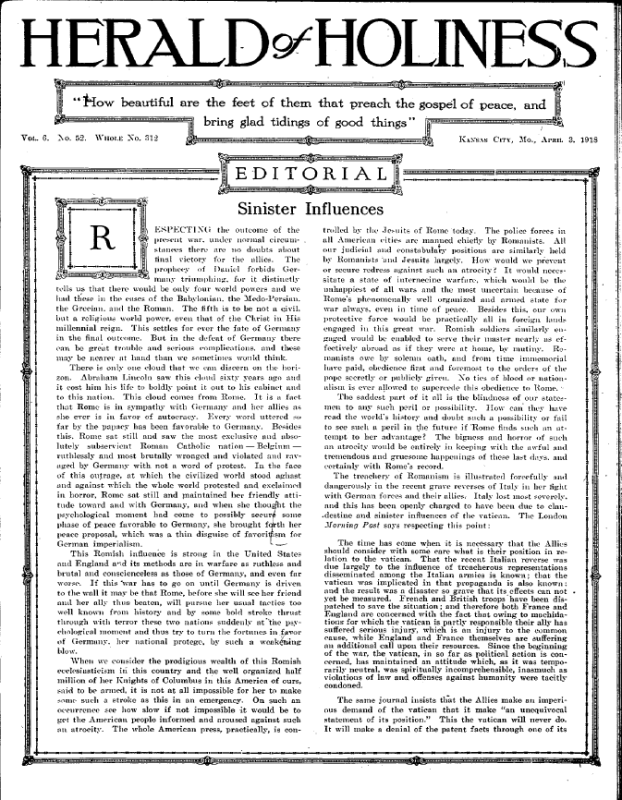 Title Page of Herald of Holiness - April 3, 1918