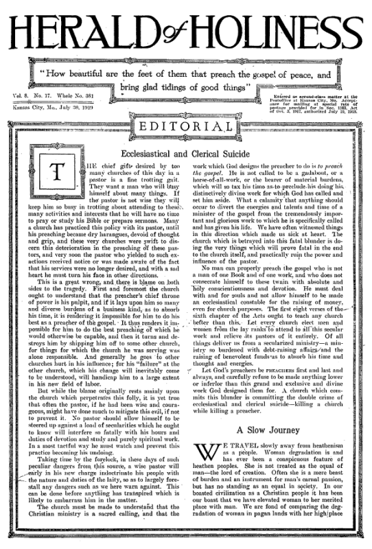 Title Page of Herald of Holiness - July 30, 1919