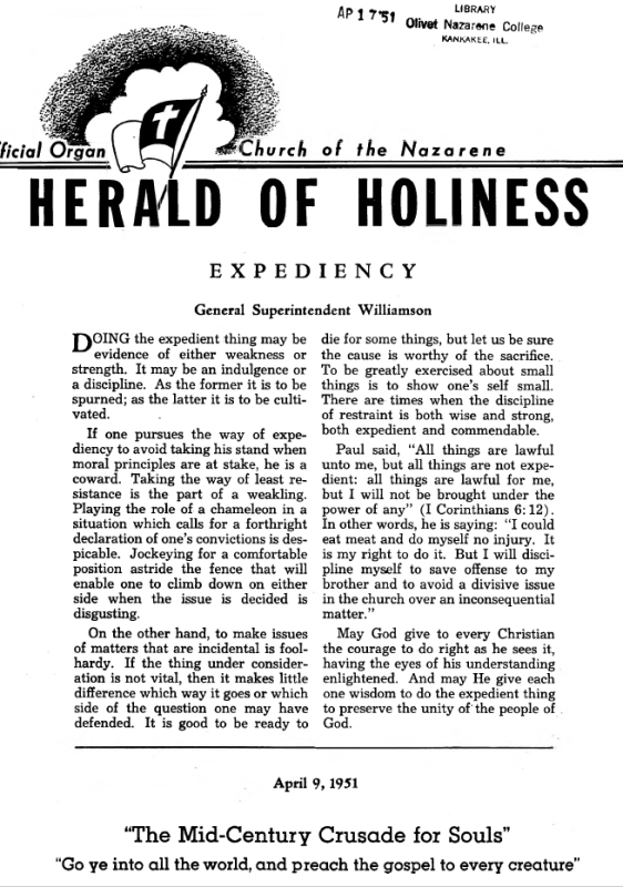 Title Page of Herald of Holiness - April 9, 1951