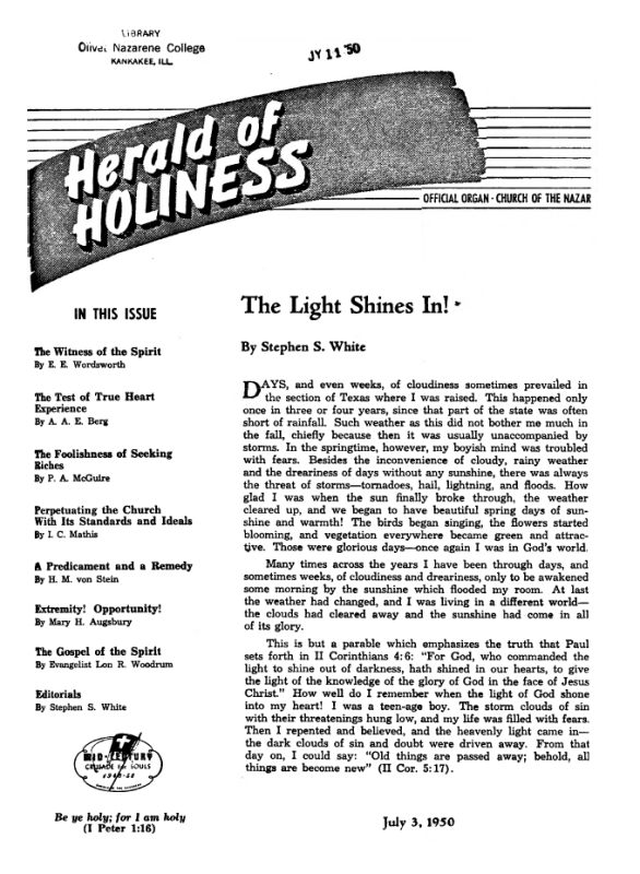 Cover page of Herald of Holiness - July 3, 1950