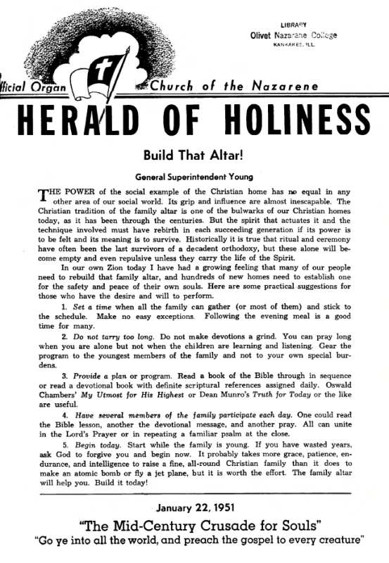 Title Page of Herald of Holiness - January 22, 1951