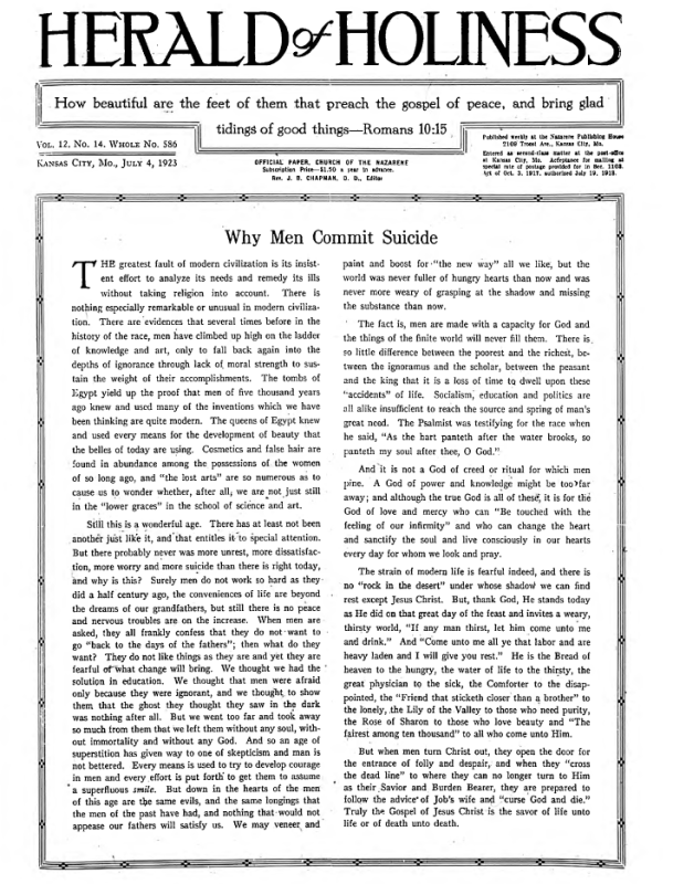 Front page of Herald of Holiness - July 4, 1923