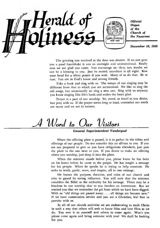 Herald of Holiness - December 10, 1958