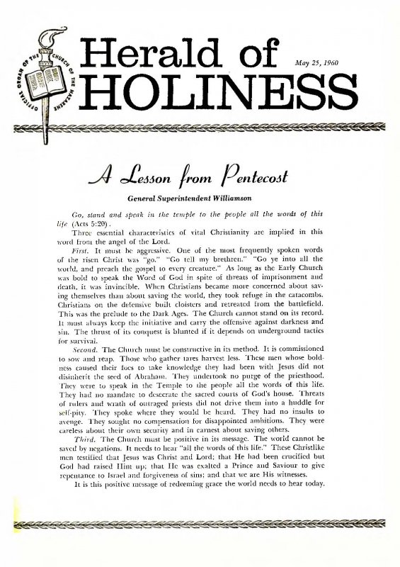 Herald of Holiness - May 25, 1960