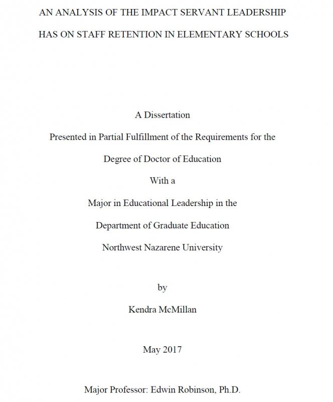 An analysis of the impact servant leadership has on staff retention in elementary schools
