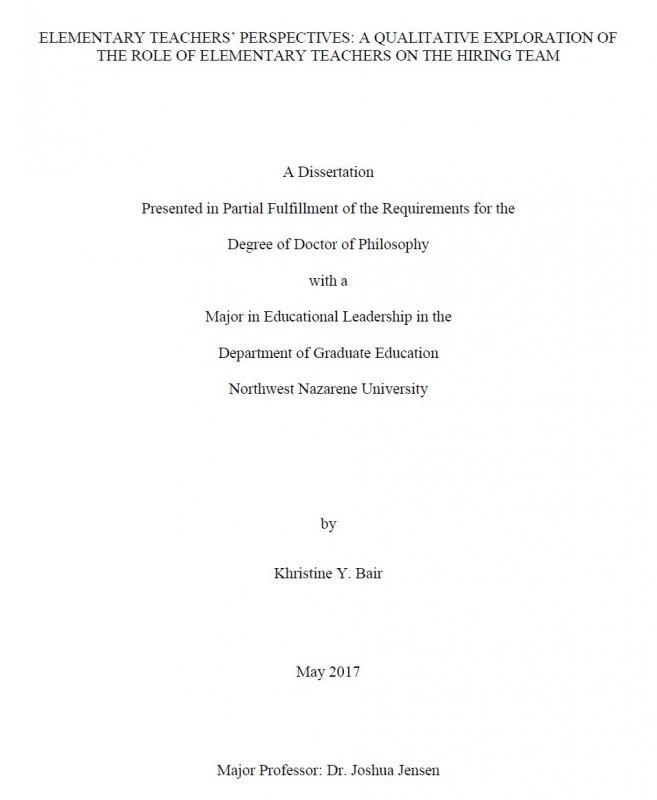 Elementary teachers' perspectives: a qualitative exploration of the role of elementary teachers on the hiring team