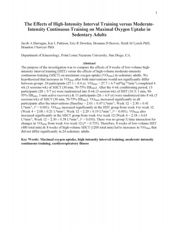 The Effects of High-Intensity Interval Training versus Moderate-Intensity Continuous Training on Maximal Oxygen Uptake in Sedentary Adults